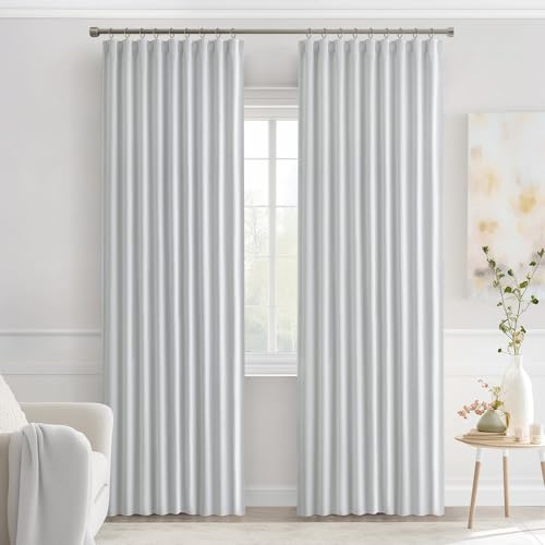 Greyish White Back Tab Blackout Curtains 52x90 Inch Long 2 Panels (Greyish White / 52"W x 90"L (Pack of 2))
