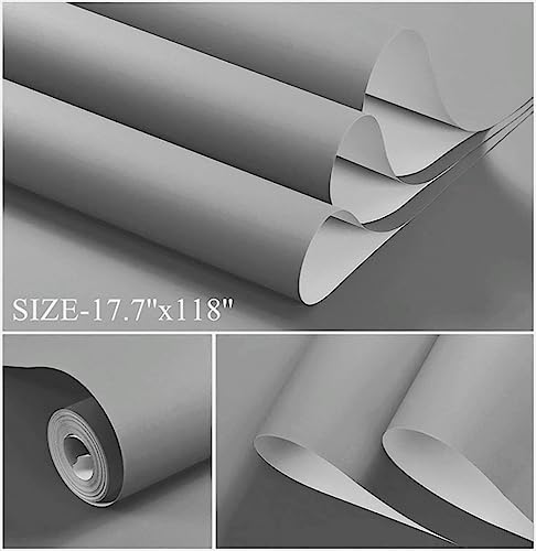 236''x17.7'' Grey Peel and Stick Wallpaper Contact Paper Modern Self Adhesive Wall Paper Removable Renter Friendly Textured Solid Color Shelf Cabinet Vinyl Roll (Gray / 17.7''x236'')