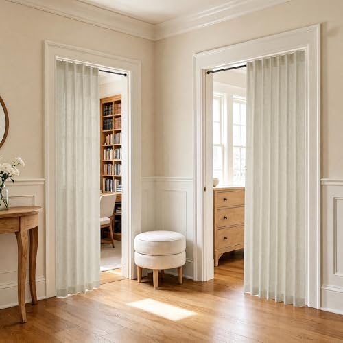 Beige Sheer Curtains 80 Inch Length for Living Room 2 Panel Back Tab Rod Pocket Neutral Rustic Modern Farmhouse Semi Privacy Flax Linen Drape Pleated Curtain for Bedroom Wide 52x80 Long Curtain (52"W x 80"L (Pack of 2) / Linen)