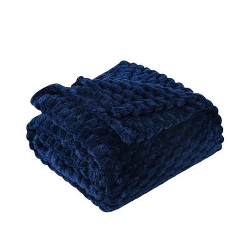 Blue Throw Blanket 50"×60" Gifts for Mom Fuzzy 3D Jacquard Decorative (Blue / 50"×60”)