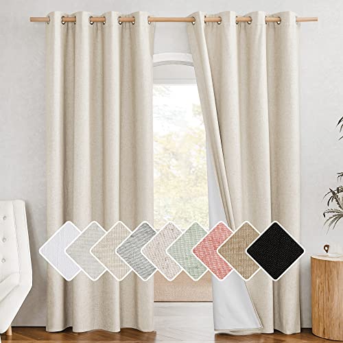 100% Absolutely Blackout Linen Curtains with Thermal Insulated White Liner (52"W x 90"L (Pack of 2) / Beige)