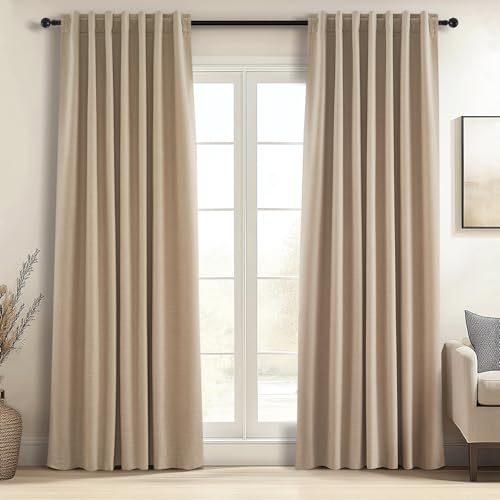 Blackout Linen Blend Curtains 84 inch Long 2 Panels (Tan / 52"W x 84"L (Pack of 2))