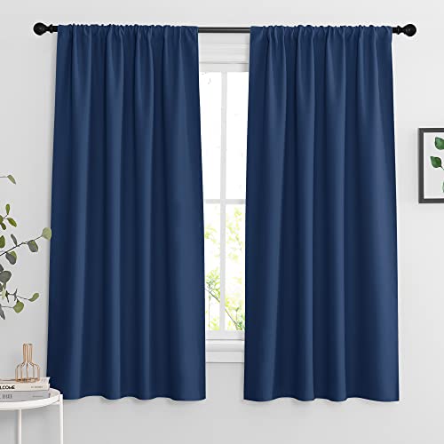 Extra Wide Blackout Curtains for Bedroom Living Room 63 inch Long (Navy Blue / 62"W x 63"L (Pack of 2))