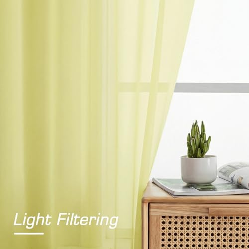 Sheer Curtains 90 inches Long 2 Panels Set for Living Room (Light Yellow / 42"W x 90"L (Pack of 2))