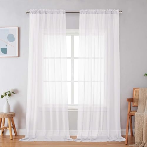 Sheer White Curtains 96 Inches Long (White / 59"W x 96"L (Pack of 2))