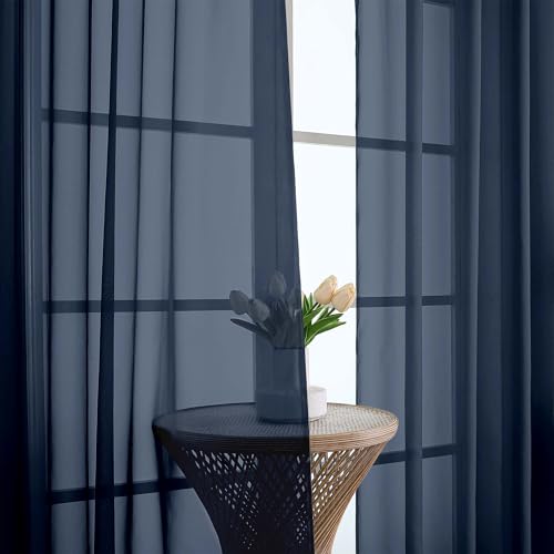 Extra Long Navy Blue Sheer Curtains 108 Inches Long 2 Panels (Navy Blue / 59"W x 108"L (Pack of 2))