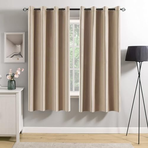 Velvet Curtains Camel Beige 52 x 63 Inch Length Set of 2 (Camel Beige / 52"W x 63"L (Pack of 2))