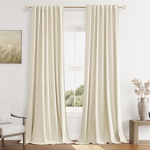 100% Blackout Curtains 96 Inch Length 2 Panels Set for Living Room Bedroom Back Tab Thermal Insulated Black Out Linen Drapes Room Darkening Window Curtains 96 Inches Long (Warm Beige / 52"W x 96"L (Pack of 2))