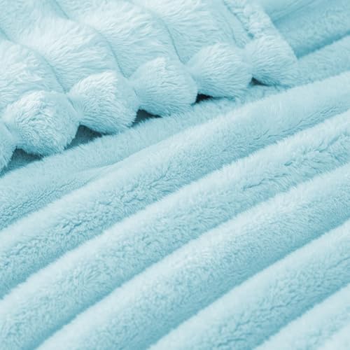 Striped Queen Size Fleece Blanket for Bed (Light Blue / Queen ( 90x90 IN ))