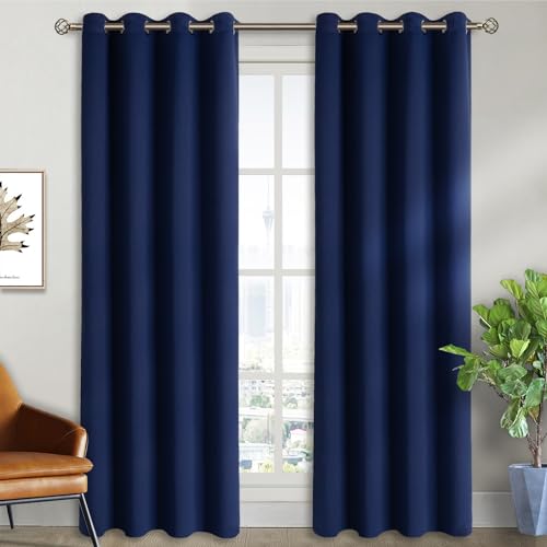 Navy Blue Blackout Curtains for Living Room 84 Inch Long (Navy / 52"W x 84"L (Pack of 2))