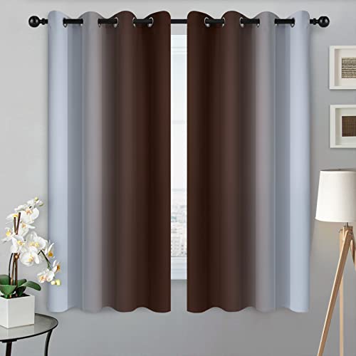 Ombre Brown to Grey White Curtains for Living Room 52Wx63L (52"W x 63"L (Pack of 2) / Brown)