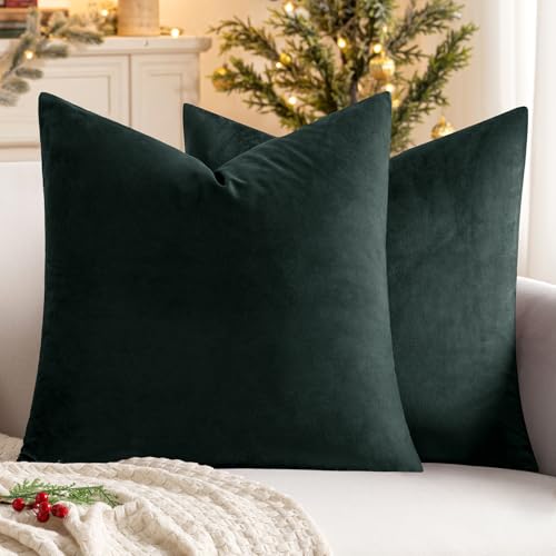 Velvet Christmas Throw Pillow Covers 12x12 Inch Pack of 2 Army Green (12" x 12" (Pack of 2) / Army Green)