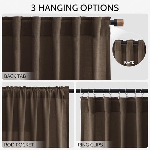 Chocolate Linen Curtains 84 Inch Length 2 Panels Set for Living Room Back Tab Light Filtering Semi Sheer Curtain for Bedroom Farmhouse Drapes (52"W x 84"L (Pack of 2) / Chocolate)