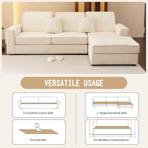 Velvet Sectional Couch Covers for Dogs (Beige White / 1PC/27.6"x59"/Loveseat & Short "L" Part)