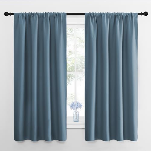Bedroom Curtains Blackout Draperies (Smoky Blue / 34"W x 63"L (Pack of 2))