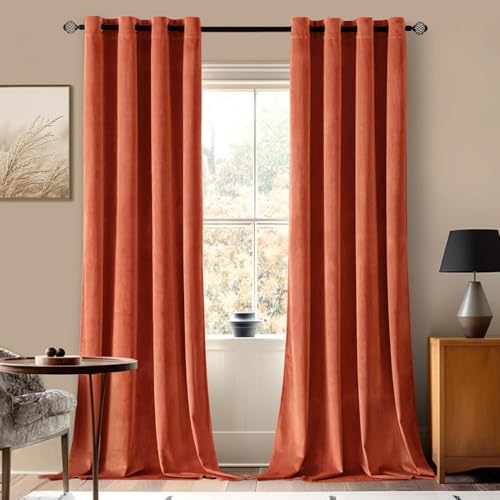 Fall Burnt Orange Velvet Curtains 52 x 90 Inch Length Set of 2 (Burnt Orange / 52"W x 90"L (Pack of 2))