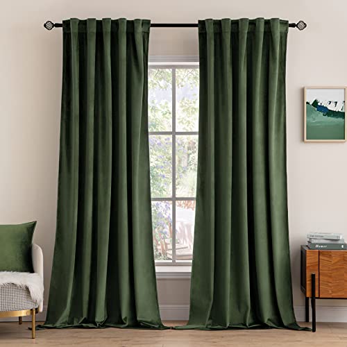 Velvet Curtains 52x72 inches 2 Panels Olive Green Blackout Curtains (Olive Green / 52"W x 72"L (Pack of 2))