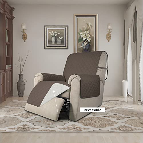 Recliner Chair Slipcover Reversible Sofa Cover Water Resistant Couch Cover Furniture Protector with Elastic Straps for Pets Dog (Taupe/Ivory / Medium Recliner)