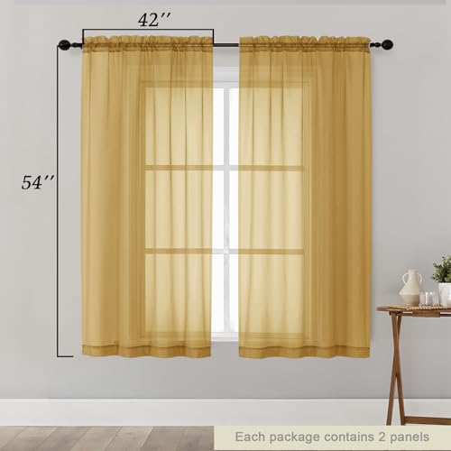 Sheer Gold Curtains for Bedroom Living Room 54 Inch Length 2 Panels Set (Gold / 42"W x 54"L (Pack of 2))