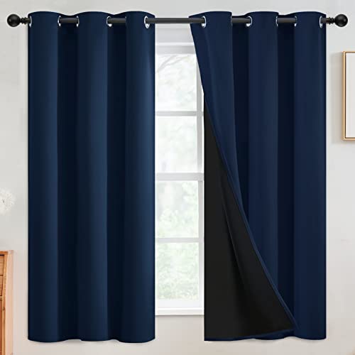 Navy Blue 100% Blackout Curtains Room Darkening Living Room 63 (Navy Blue / 42"W x 63"L (Pack of 2))