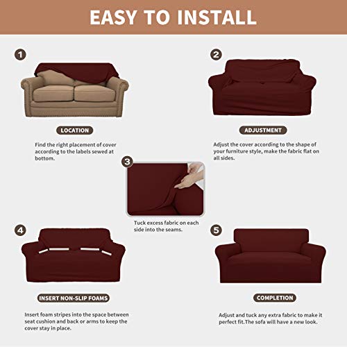100% Waterproof Loveseat Couch Cover Stretch Jacquard Sofa Cover (Wine / Loveseat)