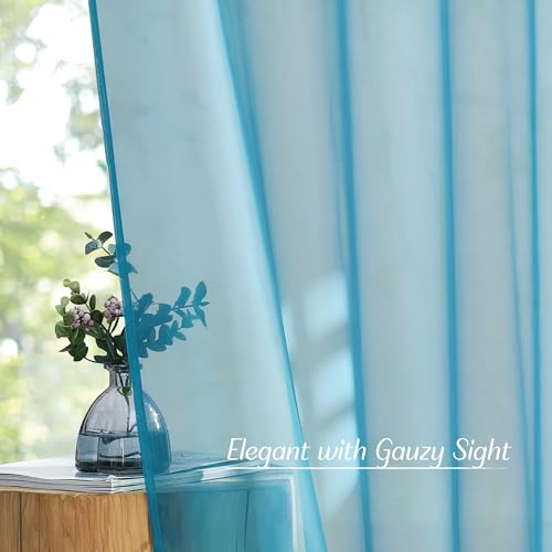 Sheer Window Curtains Sweep to Floor (Teal / 54"W x 108"L (Pack of 2))