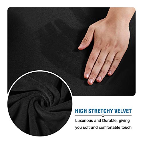 Modern Velvet Plush 4 Piece High Stretch Sofa Slipcover Sofa Cover Furniture Protector Form Fit Luxury Thick Velvet Sofa Cover for 3 Cushion Couch Width Up to 90 Inch (3 Cushion Sofa / Jet Black)