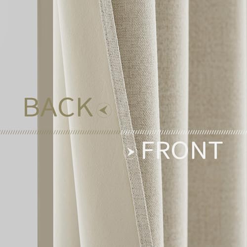 100% Blackout Linen Curtains for Bedroom 52x54 Inches Cream (Cream / 52"W x 54"L (Pack of 2))