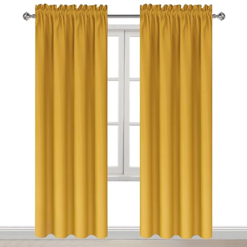 Blackout Curtains for Bedroom Living Room 38 x 84 Inch Long Yellow (Yellow / 38"W x 84"L (Pack of 2))