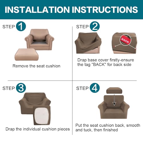 2 Piece Chair Covers Armchair Slipcovers for Living Room Armchair Sofa Cover with Individual Cushion Covers Feature Jacquard Fabric (Armchair (1 Cushion) / Macchiato)