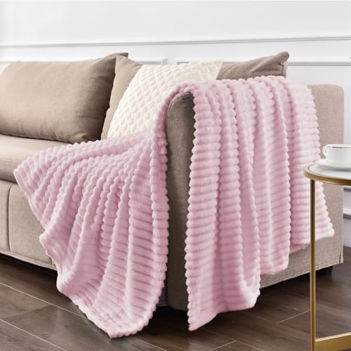 Ribbed Cherry Blossom Fleece Throw Blanket for Couch (Cherry Blossom / Throw(50"x60"))