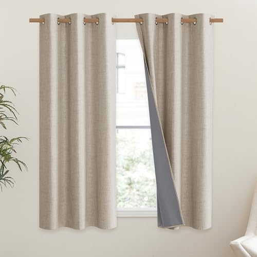 Oatmeal Vintage Open Linen Weave Flax Thermal Curtains (42"W x 54"L (Pack of 2) / Oatmeal)