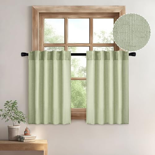 Sage Green Kitchen Curtain 30 Inches Length 2 Panels Farmhouse (26"W x 30"L (Pack of 2) / Sage Green)