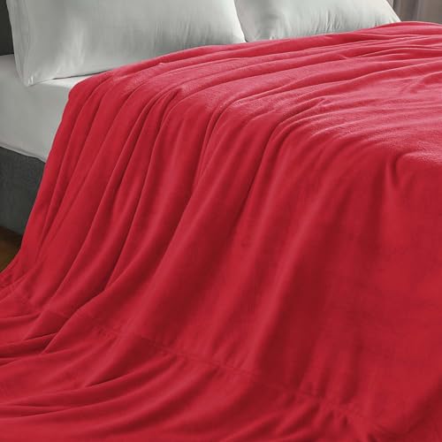 Fleece Blanket Soft Plush Oversized Bed Blanket Red 120"x120" (Red / Oversized King(120"x120"))