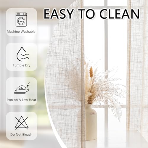 Linen French Door Curtains for Door Window 72 Inch Length 2 Panels Semi Sheer Light Filtering Curtain for Bedroom Window Glass Rod Pocket for Kitchen Dining Room (26"W x 72"L (Pack of 2) / Linen)