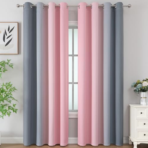 Pink and Grey Ombre Blackout Curtains for Living Room 84 Inch Long 2 Panels (Grey and Pink / 52"W x 84"L (Pack of 2))