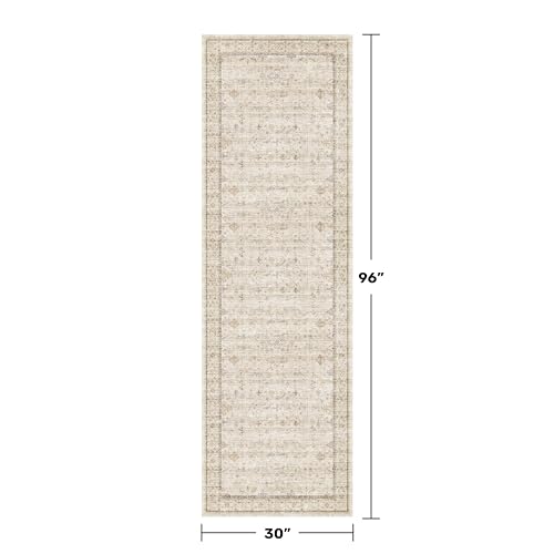 Long Ivory Farmhouse Hallway 2'6''x8' Runner Rug (2'6" x 8' (Runner) / Light Sand Beige)