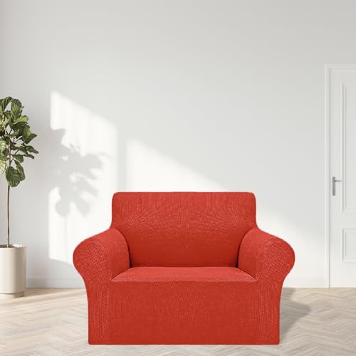 2026 New Stretch Chair Sofa Slipcovers Couch Cover for 1 Seater Furniture Protector Sofa Covers with Elastic Bottom Jacquard Fabric Small Checks for Pets (Pureed Pumpkin / Chair)