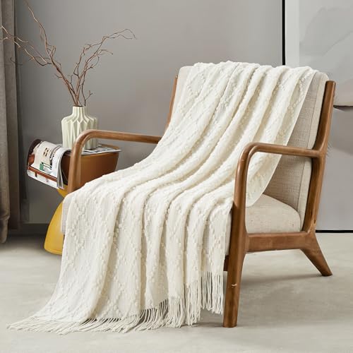 White Throw Blanket 50 x70 Inch Jacquard Throw Knitted Blanket (Jacquard-white / 50"x70")