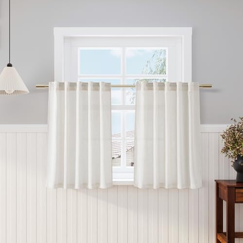 Cream Kitchen Curtains 36 Inch Length 2 Panels Set Linen Blend Back Tab Privacy Light Filtering Cafe Curtains Modern Neutral Short Tier Curtain for Small Window Bathroom RV Camper 36x36 (36"W x 36"L (Pack of 2) / Natural)