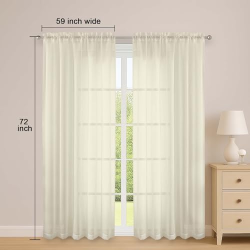 Cream Sheer Curtains 72 Inch Long 2 Panels for Living Room 59" Wide (Cream / 59"W x 72"L (Pack of 2))