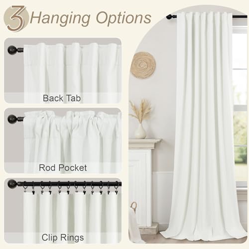 Bedroom Blackout Curtains 63 Inches Long 2 Panel Thermal Curtain for Summer Heat Dining Living Room Darkening Back Tab Short Drapes for 62 Inch Window Length Boho Linen Textured Ivory Off White (Ivory / 52"W x 63"L (Pack of 2))