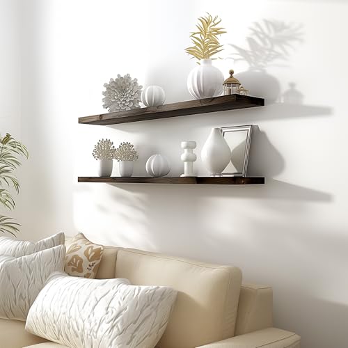 48 Inch Floating Shelves for Wall Rustic Brown Wood Wall Shelves for Bedroom Set of 4 (48 inch / Rustic Brown)