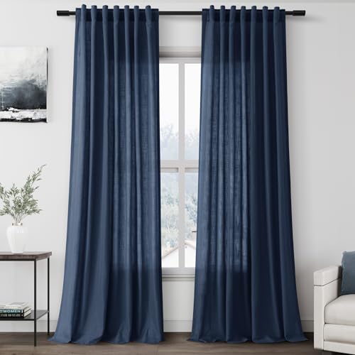 Denim Blue Linen Curtains 90 Inch Long 2 Panels Set for Bedroom Living Room Denim Blue Linen Textured Window Drapes Semi Sheer Light Filtering Rod Pocket Back Tab Farmhouse Curtain 52x90 (52"W x 90"L (Pack of 2) / Denim Blue)