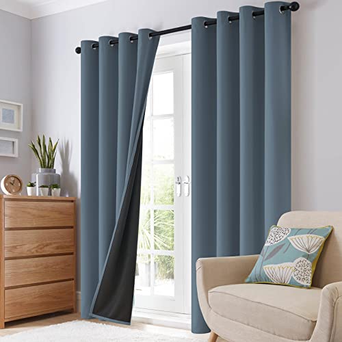 Stone Blue 100% Blackout Curtains Room Darkening Living Room 96L (Stone Blue / 52"W x 96"L (Pack of 2))