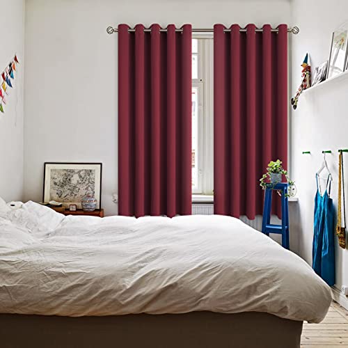 Burgundy Blackout Curtains for Bedroom 63 Inch Long (Burgundy / 70"W x 63"L (Pack of 2))