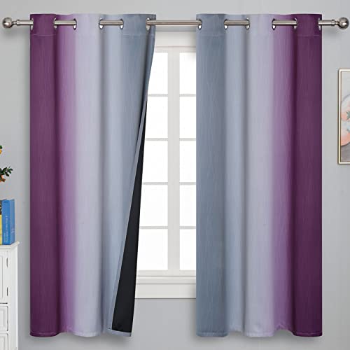 Purple and Grey Ombre Blackout Curtains for Bedroom 42Wx63L Inch 2 Panels (Purple and Grey / 42"W x 63"L (Pack of 2))