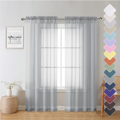Living Room Light Grey Sheer Curtains 72 Inch Long 2 Panels (Light Grey / 40"W x 72"L (Pack of 2))