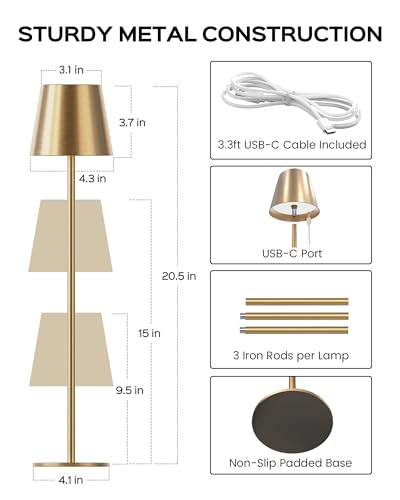 Cordless Table Lamps Rechargeable (1 Pack-Round Base / Gold)