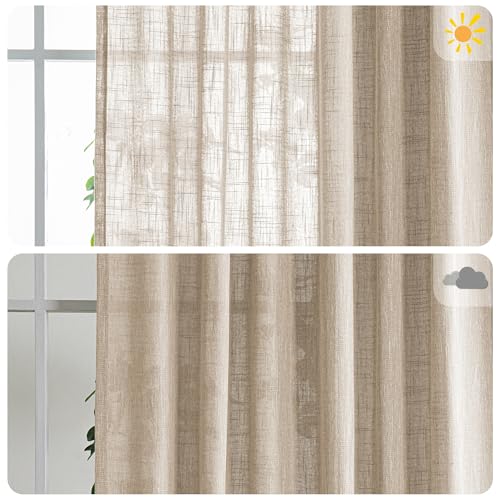 Cotton Curtains for Living Room Farmhouse Semi Sheer Light Filtering for Bedroom Windows (100"W x 84"L (Pack of 1) / Taupe)